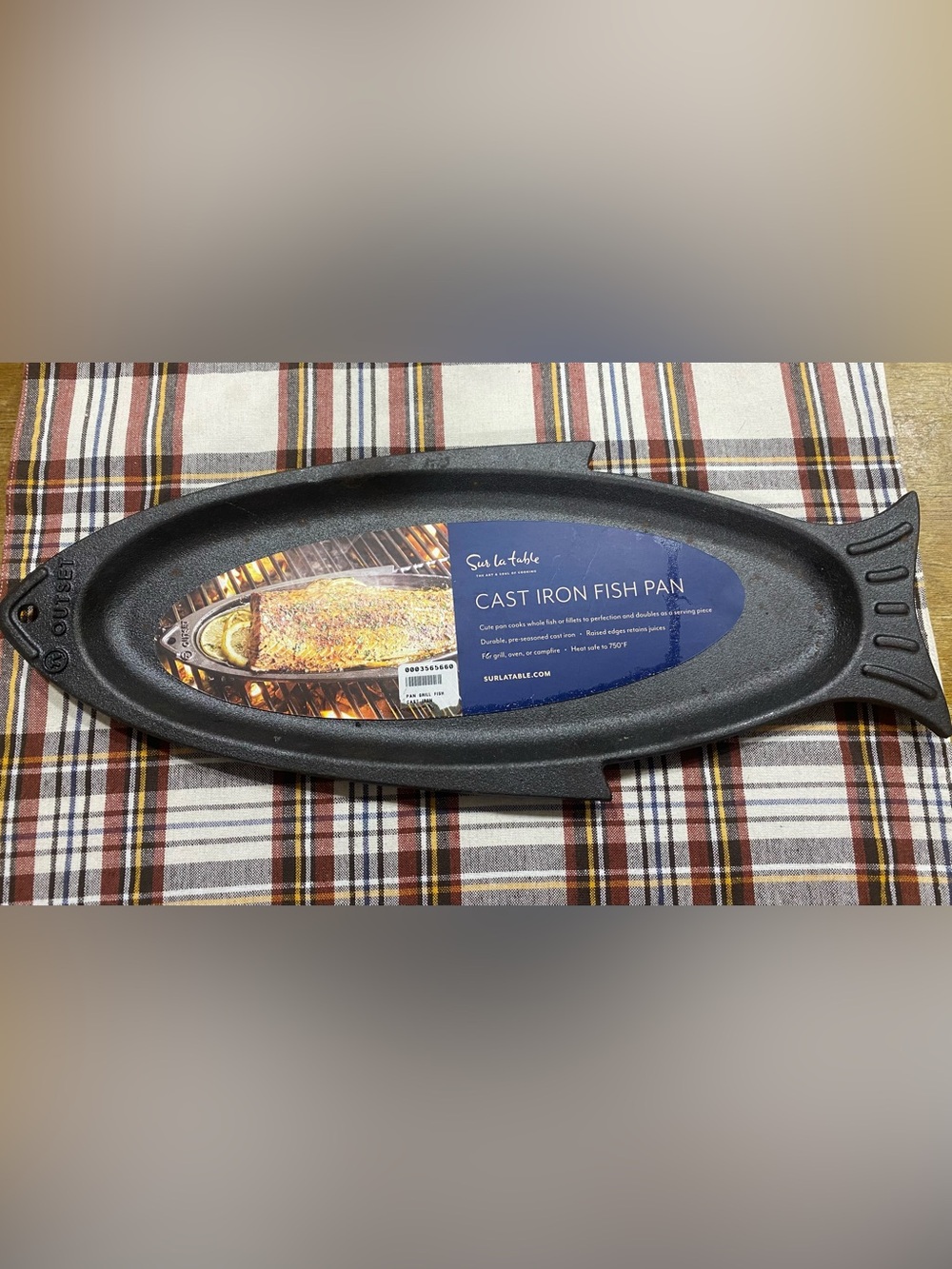 Sur La Table Black Cast Iron Fish Pan with Tail Handle